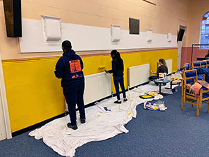 Young people decorating