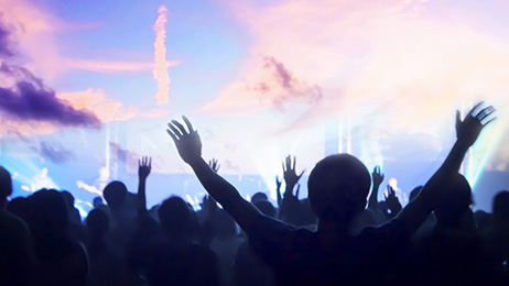 A crowd worshipping